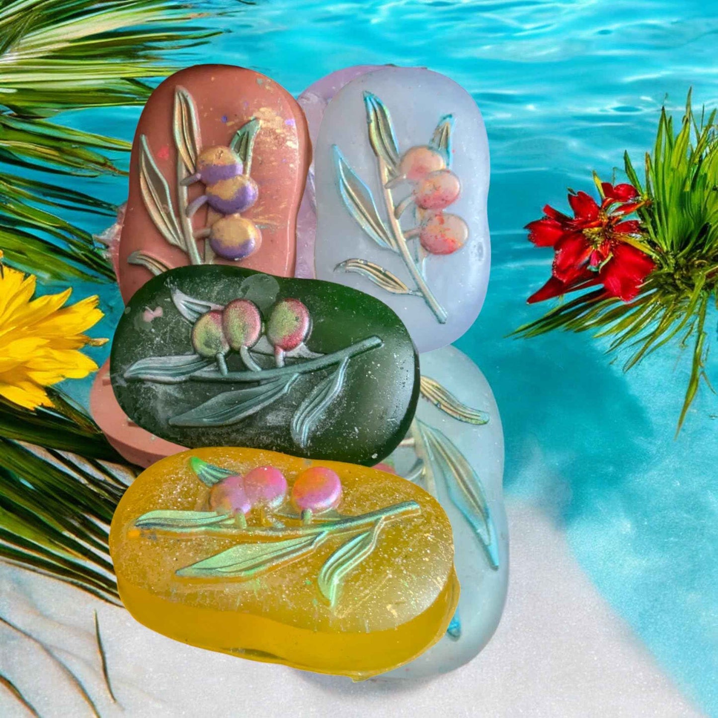 Aloe Glycerin Berry Sprig Soap | Set of 4-2.75oz bars | Nourishing Soap | Handmade Soap | Unique art