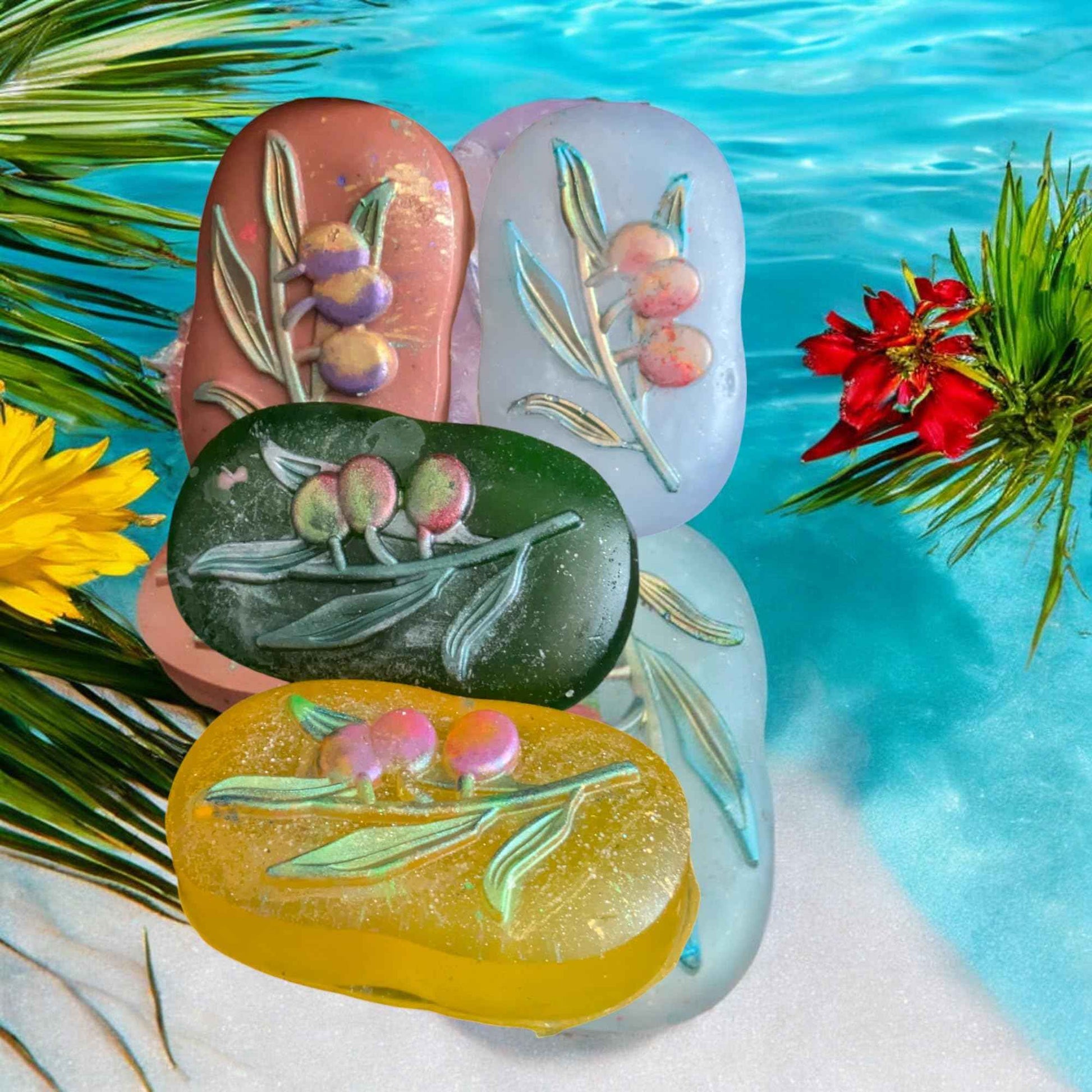 Aloe Glycerin Berry Sprig Soap | Set of 4-2.75oz bars | Nourishing Soap | Handmade Soap | Unique art