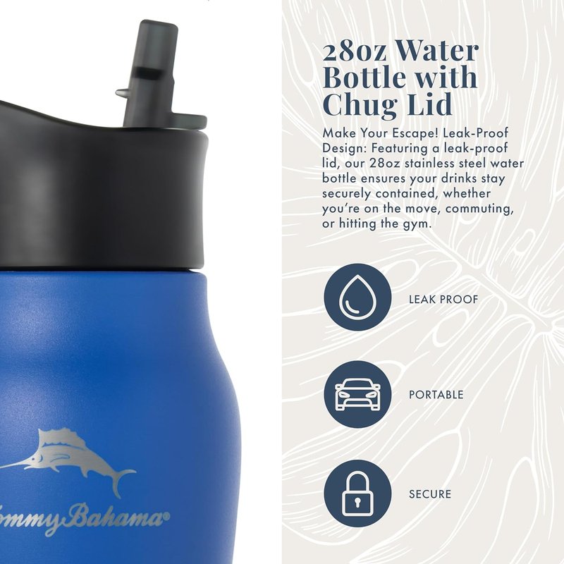 Tommy Bahama Vacuum Insulated Water Bottle - 28oz Double-Wall Stainless Steel, BPA Free | Americana Navy, Keeps Drinks Hot for 6 Hours, Cold for 12 Hours