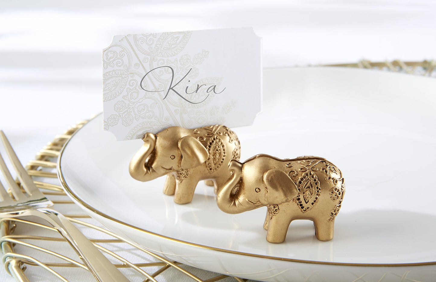 Kate Aspen Lucky Golden Elephant Place Card Holders, Photo Holders, Party Favors, Indian Wedding Decorations, Placecards, Place Setting, (Set of 6)