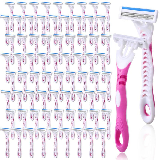 Leriton 72 Count Women's Disposable Razors Blades Bulk 3 Blade Razors for Women Disposable Head Razor Sensitive Skin Razor Comfortable Shave for Bathing Hotel Travel