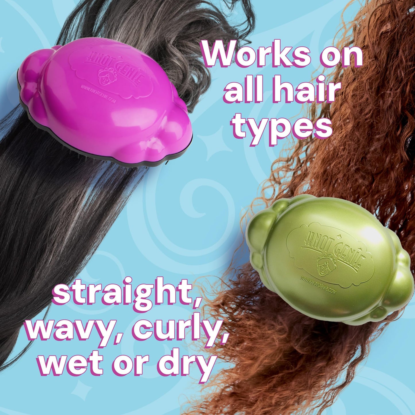 Knot Genie Teeny Detangling Hair Brush for Kids (Pink Relief) | Perfect Detangling Brush for Curly Hair, Gently Separate Tangles, Leaves Hair Smooth and Shiny | The Pain Free Knot Detangler