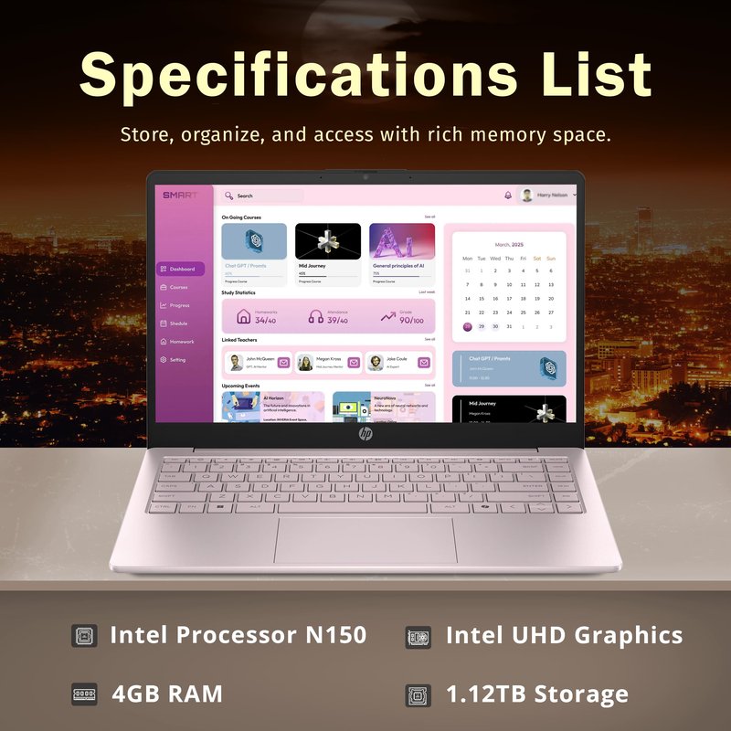 HP Stream 14" HD BrightView Laptop, Intel Processor N150, 4GB RAM, 1.12TB Storage (128GB UFS + 1TB Docking Station), Intel UHD Graphics, 720p Camera, Wi-Fi, 1 Year Office 365, Win 11 S, Tranquil Pink