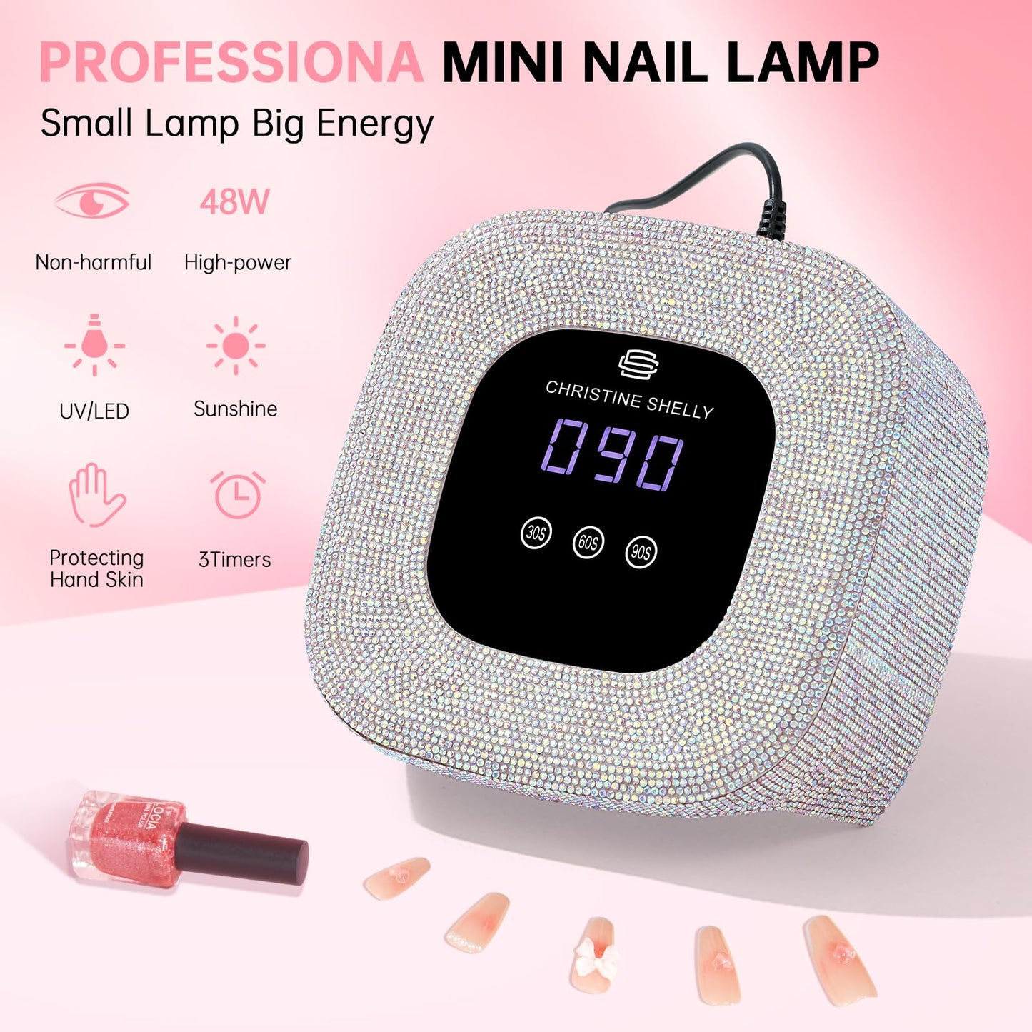 CHRISTINE SHELLY UV Nail Lamp, UV Light for Gel Nails,48W Plug-in Mini Diamond Nail Lamp Nail Dryer with Touch Control Auto Sensor and 3 Timer Settings Nail Light Portable Curing Lamp (AB Diamond)