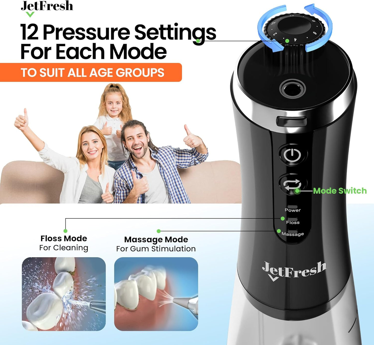 Cordless Water Flosser - Rechargeable Dental Oral Irrigator with 2 Modes & 350ML Tank | Portable for Home & Travel