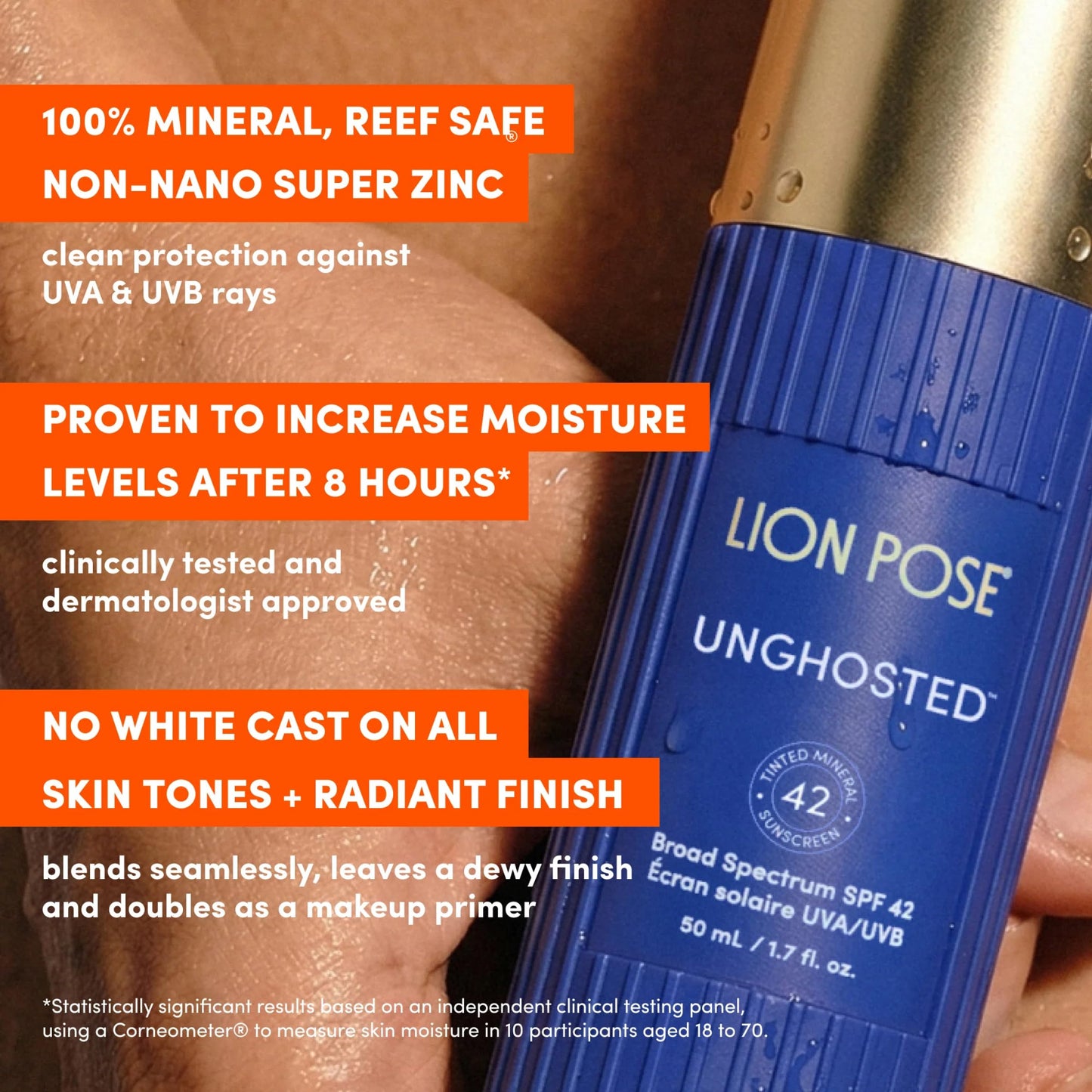 Lion Pose Tinted Mineral Sunscreen SPF 42, Reef Safe Face & Body Lotion