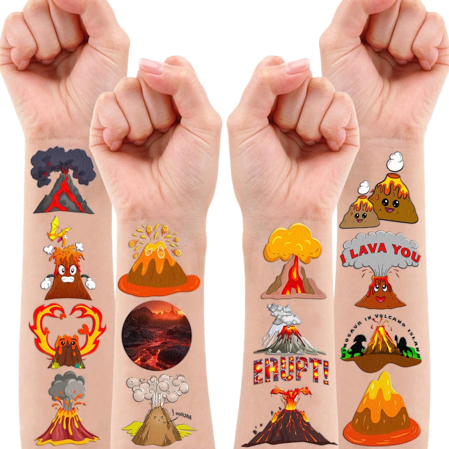Volcano Temporary Tattoos - 84PCS Fire-Themed Stickers for Birthday Party Favors | Kids & Adults Decor