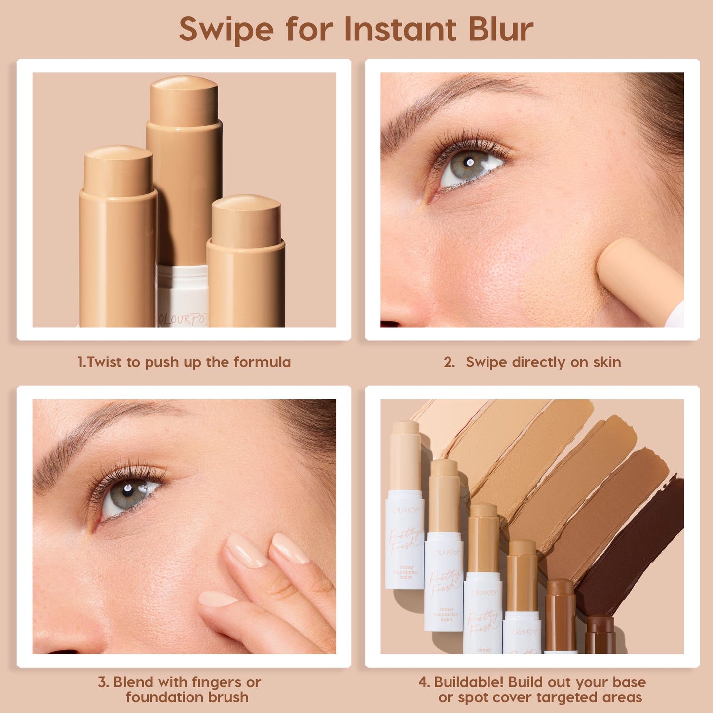 ColourPop Pretty Fresh Tinted Foundation Stick - Balm to Cream Foundation with Light to Medium Coverage - Infused with Hydrating Hyaluronic Acid, Peptides & Niacinamide - Light 6 (0.29 oz)