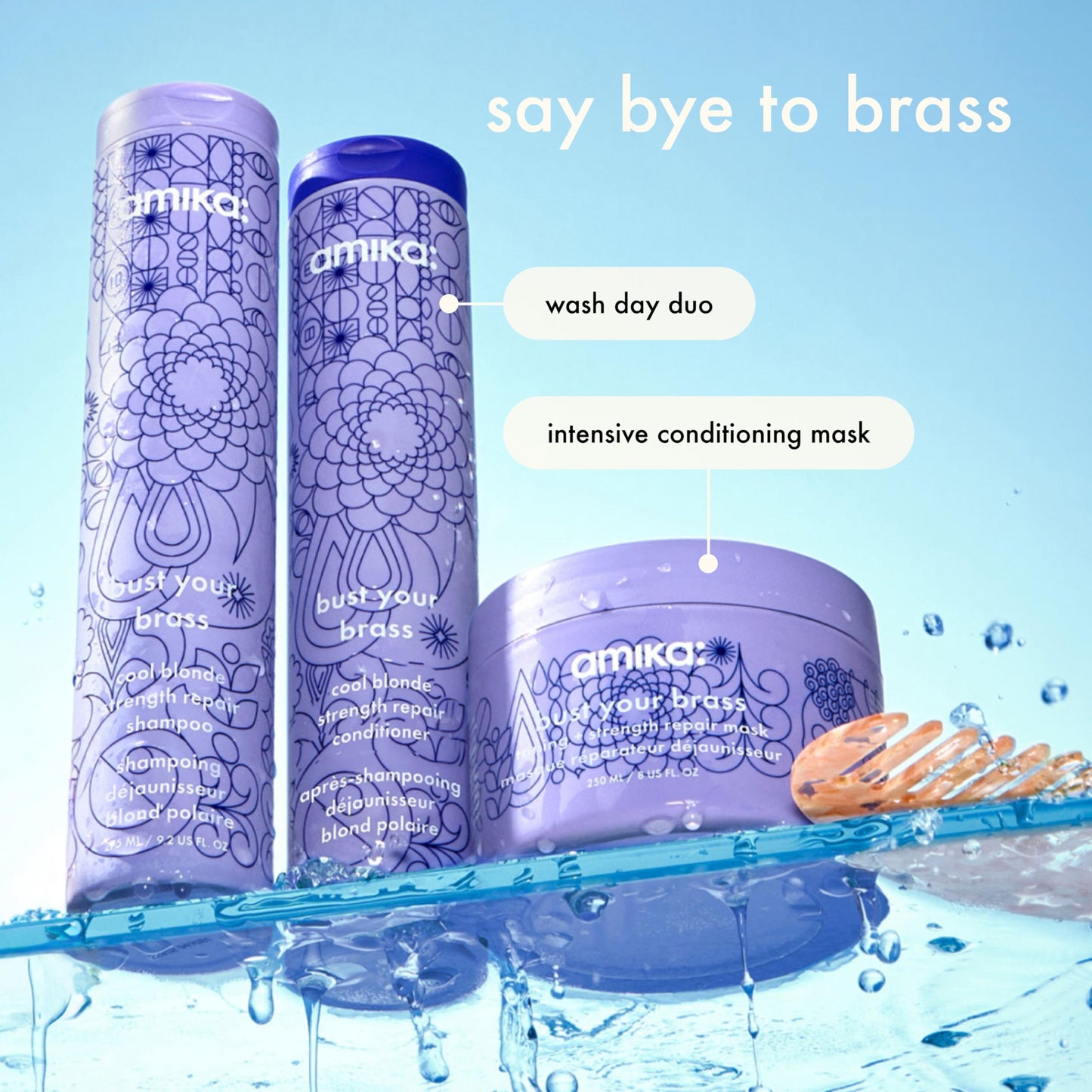 amika bust your brass cool blonde strength repair shampoo, 275ml