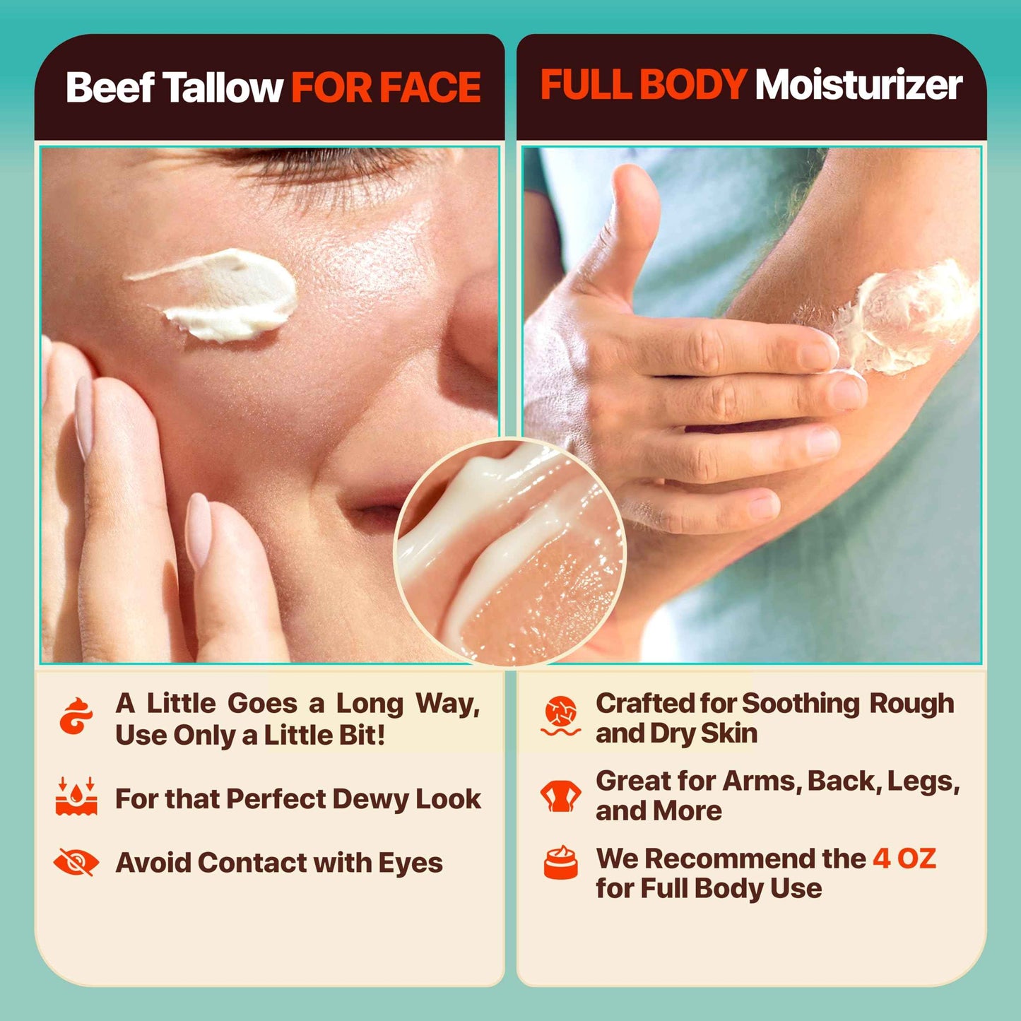 Beef Tallow for Skin - Moisturizer Cream - 100% Grass Fed - Whipped Beef Tallow - Organic Jojoba Oil - Organic Shea Butter - Supports Eczema, Rosacea+ - Made in USA - Citrus Breeze - 2 oz