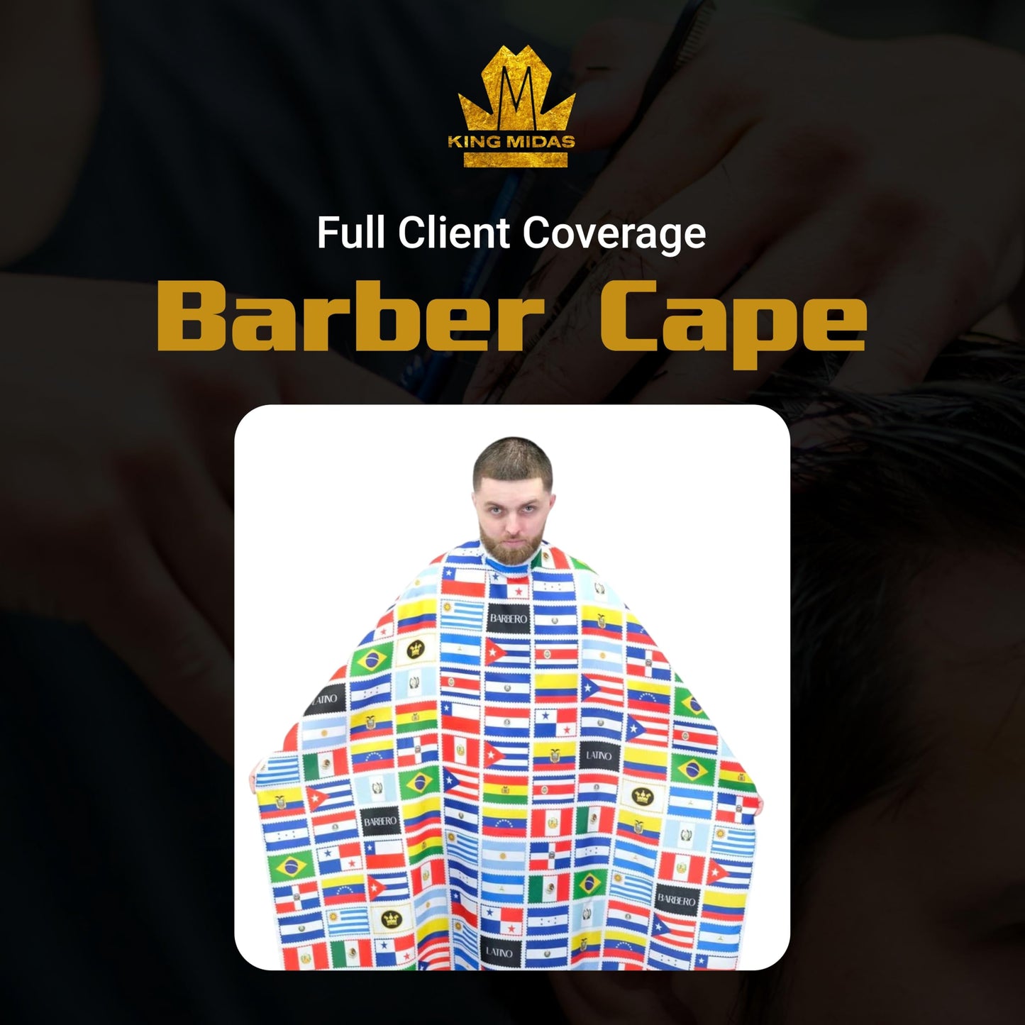 King Midas Barber Hair Cutting Cape for Men & Women - Adjustable Neck Hair Cape for Haircuts with Snap Button, Bandana Barber Cape - Flags – Latino