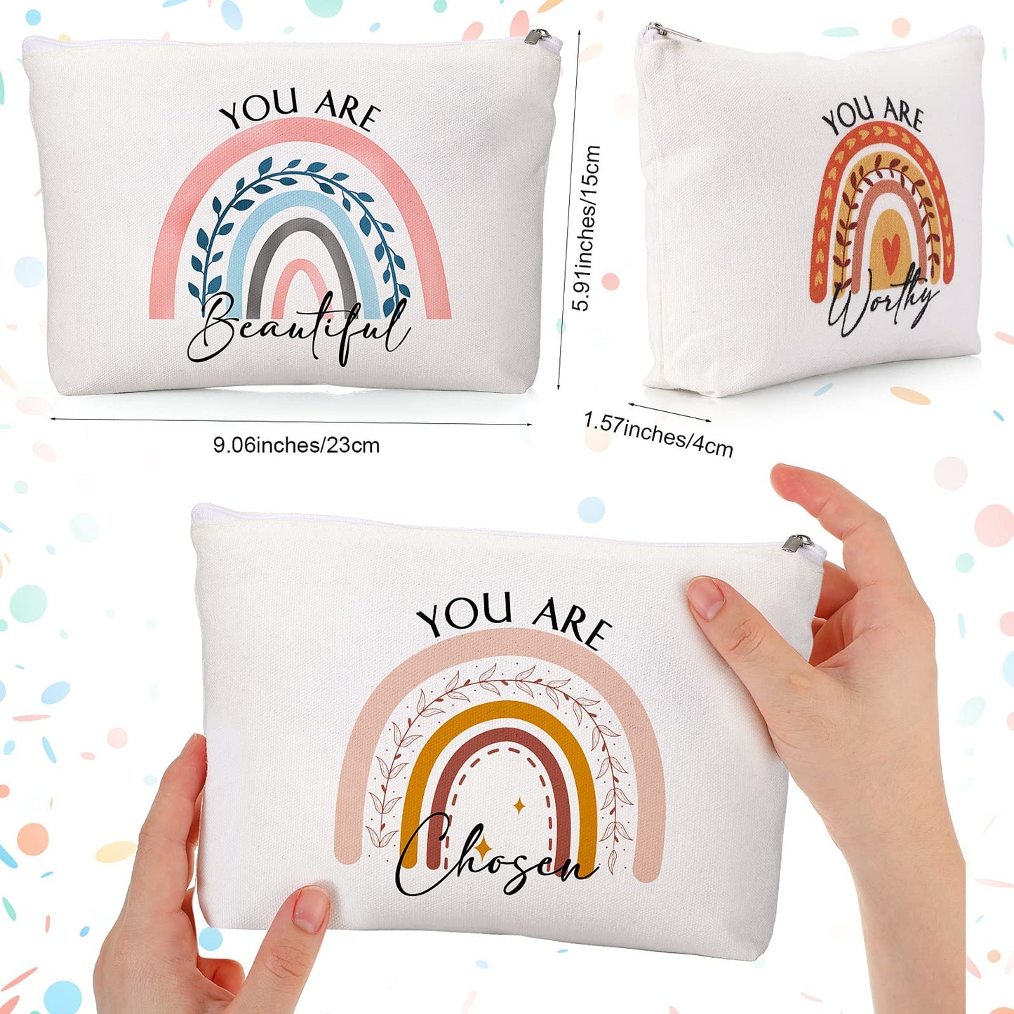 Coume 40 Pcs Teacher Appreciation Gifts Nurses Rainbow Canvas Makeup Bags Bulk Inspirational Quotes Gifts for Women with Zipper for Employee Coworker Staff Group Office