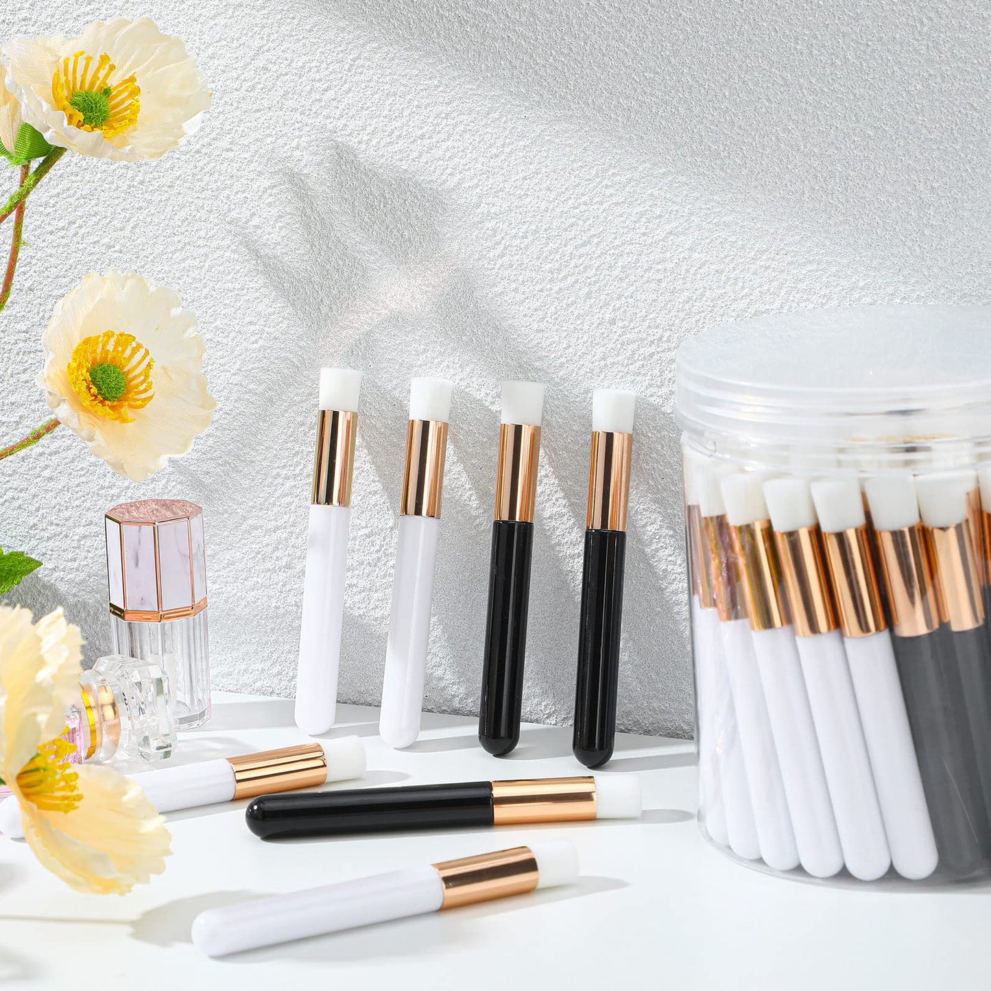 Funtery 60 Pieces Lash Cleaning Brush Shampoo Brushes with Container Cleansing Lash Extension Supplies Cleanser for Extensions Nose Pore Cleaning Brush Peel off Blackhead(Black, White)