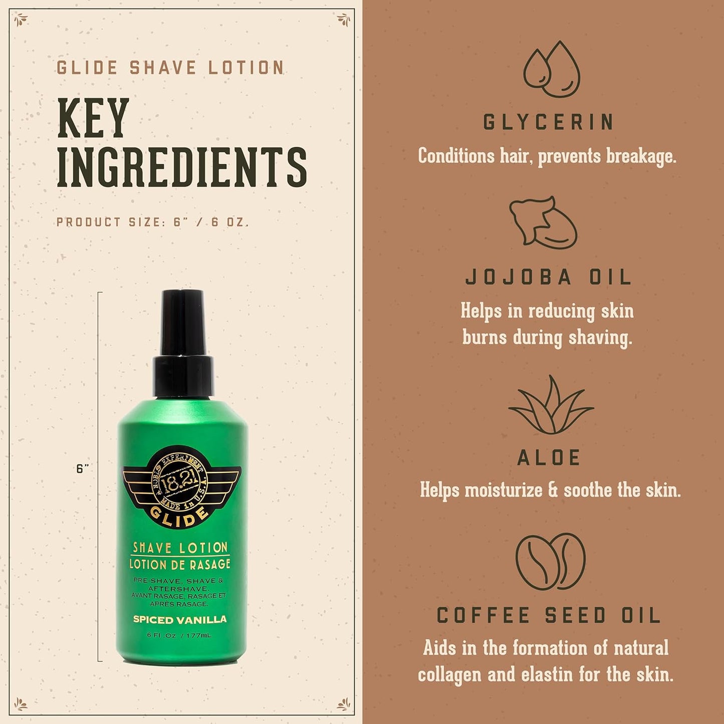 18.21 Man Made Shaving Gel Cream for Men - Spiced Vanilla, 6 Fl Oz | Non-Lathering, Moisturizing Formula for Smooth Shave