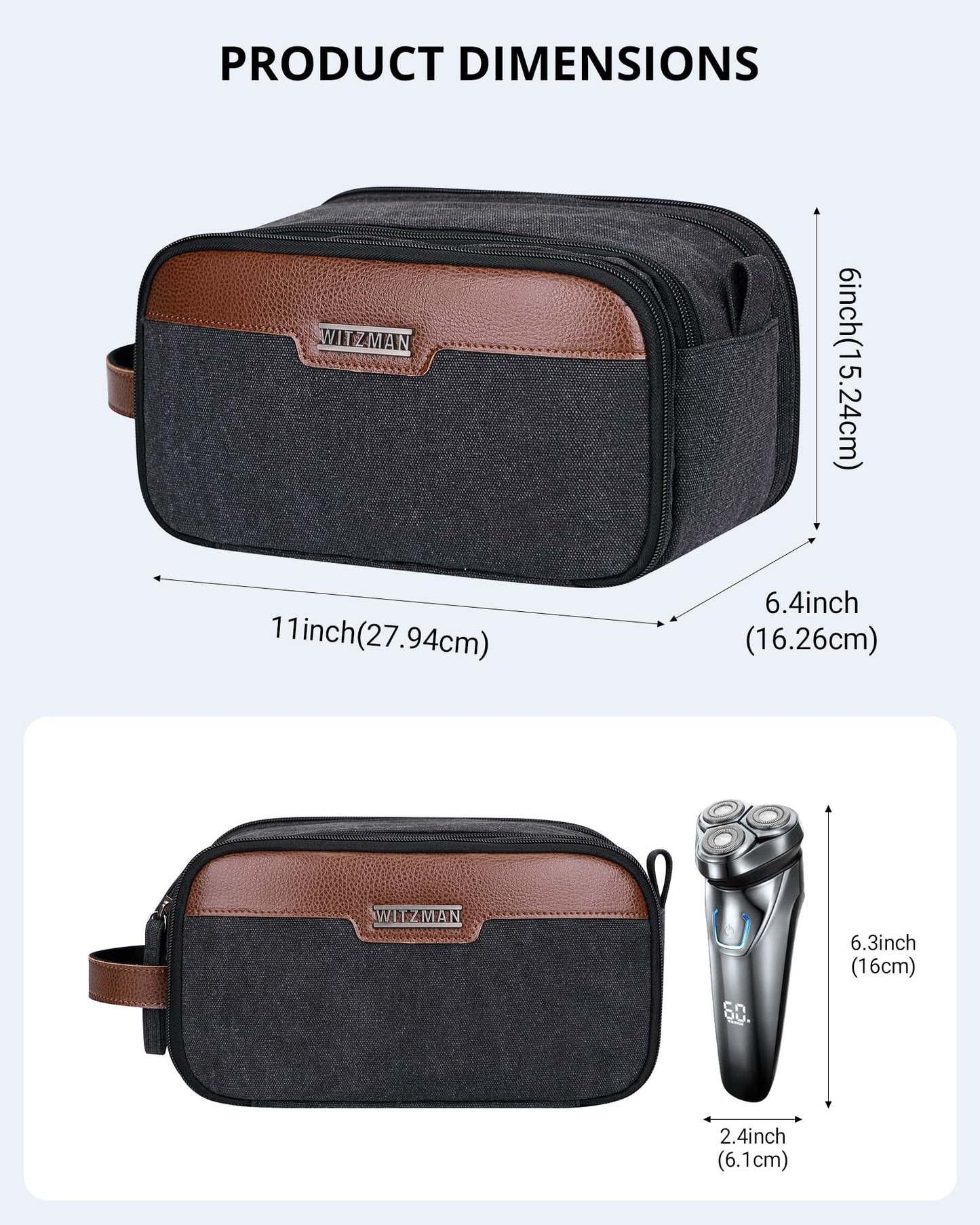 WITZMAN Canvas Toiletry Bag for Men Large Capacity Hanging Dopp kit for Men Leather Toiletries Water-resistant Bathroom Bag(A8002 Army Green)