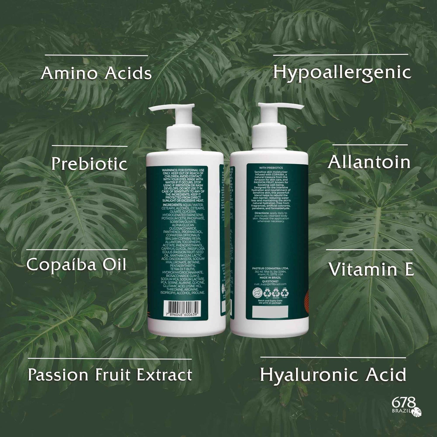 678Brazil Sensitive Skin Moisturizer - Supports the Skin’s Protective Barrier - Copaiba, Passion Fruit, Hyaluronic Acid - 17.63 Oz