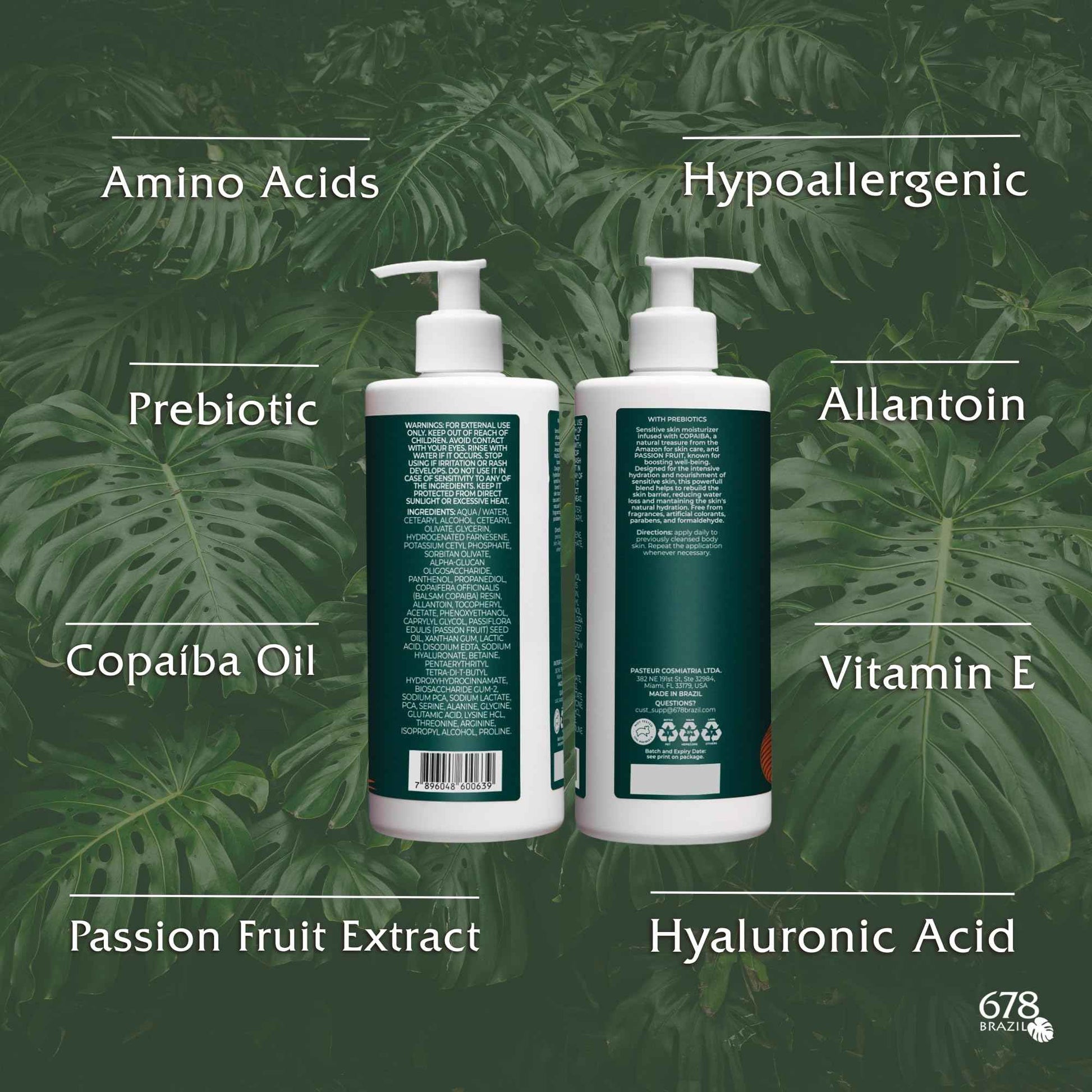 678Brazil Sensitive Skin Moisturizer - Supports the Skin’s Protective Barrier - Copaiba, Passion Fruit, Hyaluronic Acid - 17.63 Oz