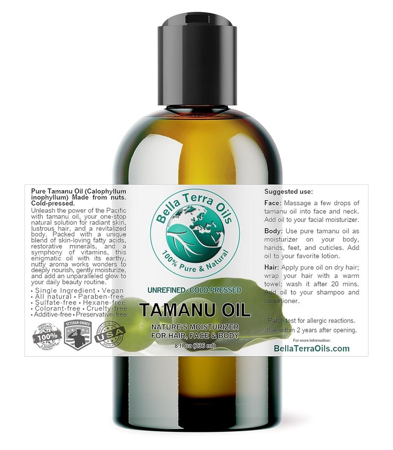 Organic Tamanu Oil 8 oz - Cold-Pressed Skin Care Essential | Nutrient-Rich for Radiant Skin