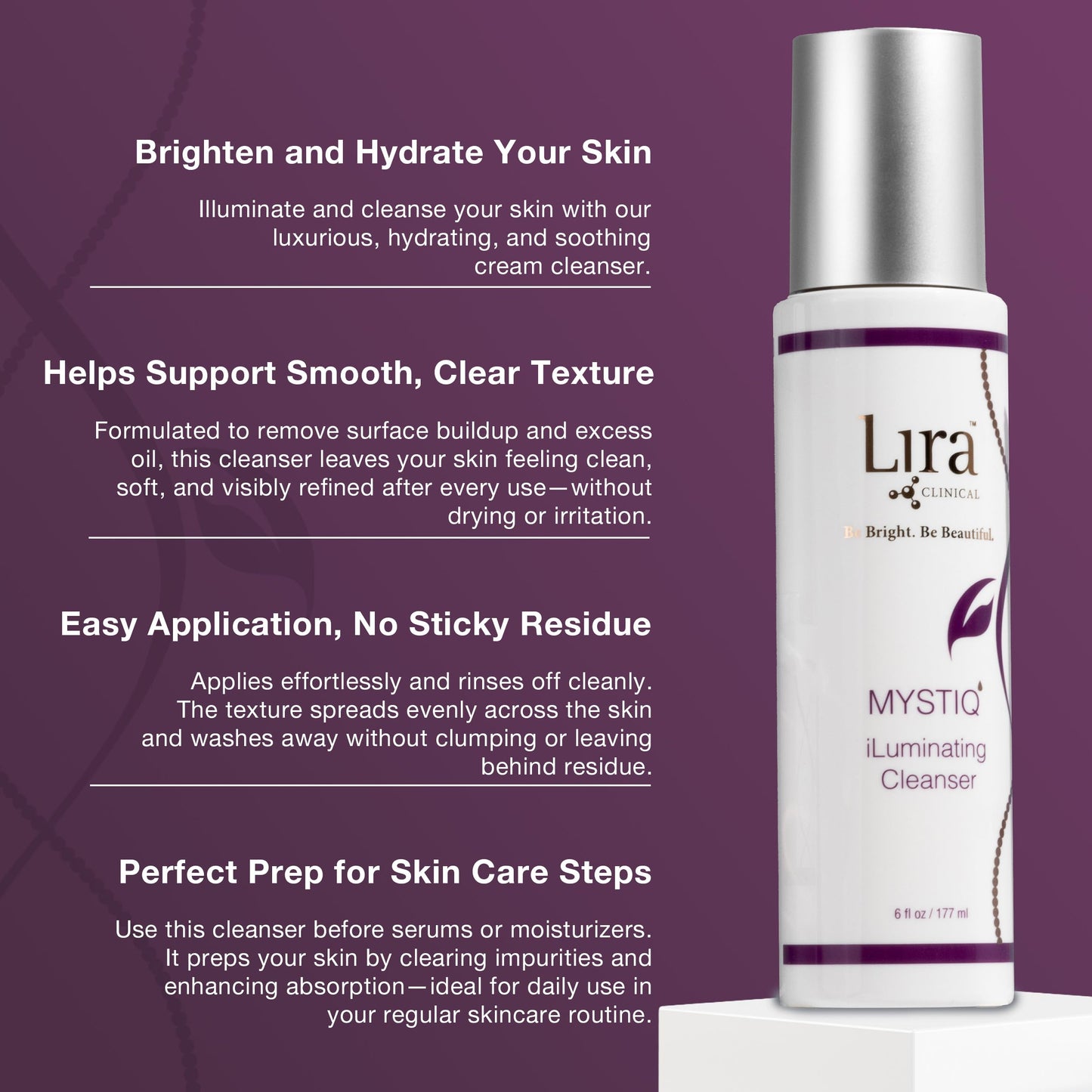 Lira Clinical MYSTIQ iLuminating Cleanser - Moisturizing Face Wash with Vitamin C, Orange Plant Stem Cells, and Plant Extracts - Gentle Facial Cleanser Supports Skin Barrier and Hydration - 6 Oz