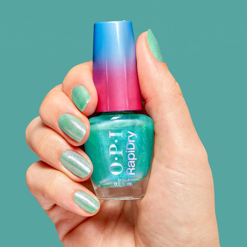OPI RapiDry Speed of Bright | Semi-sheer Soft Blue Shimmer Quick Dry Nail Polish | Vegan, Smudge Proof, Fast Drying, Color: Speed of Bright