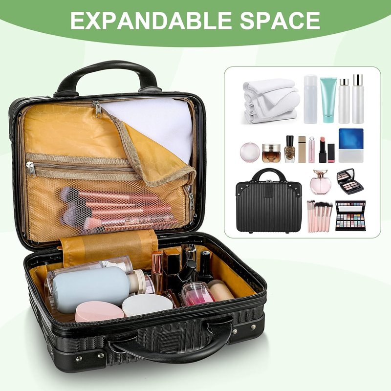 Portable Mini Makeup Case - 14 Inch Hard Shell Cosmetic Suitcase with Elastic Band | Lightweight Travel Case