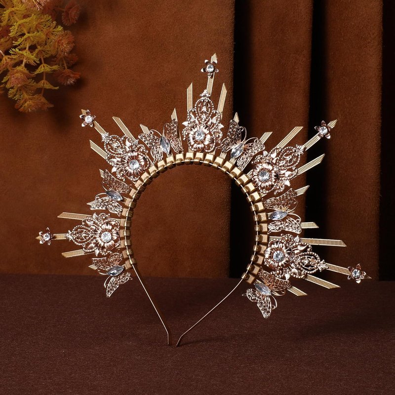 Sunburst Spiked Halo Crown - Handmade Virgin Mary Goddess Headpiece for Weddings, Cosplay & Festivals | Unique Fantasy Design