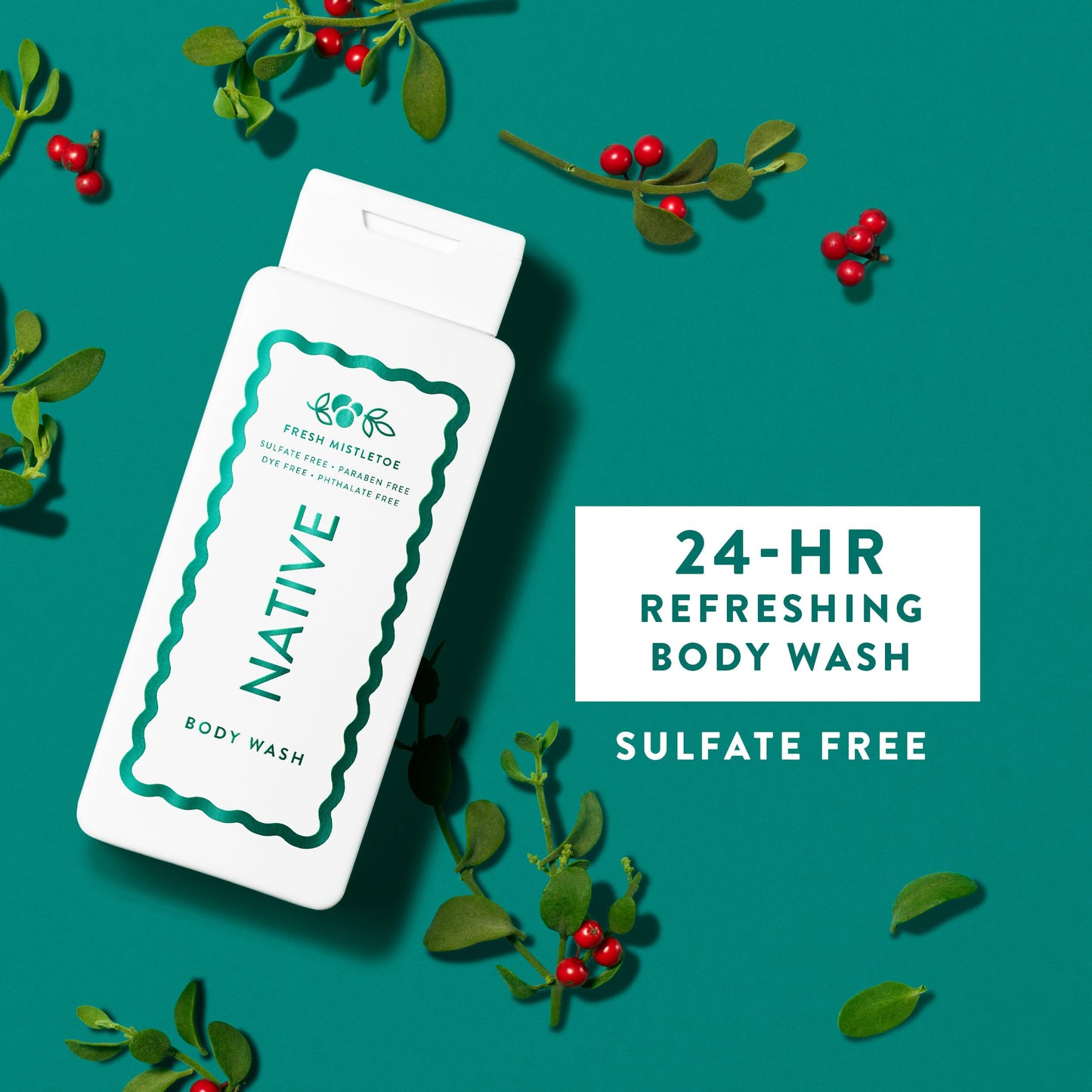 Native Body Wash, Holiday Edition, Fresh Mistletoe Scent, Contains Naturally Derived Ingredients | For Women & Men, Sulfate, Paraben, & Dye Free Leaving Skin Soft and Hydrated | 18 oz
