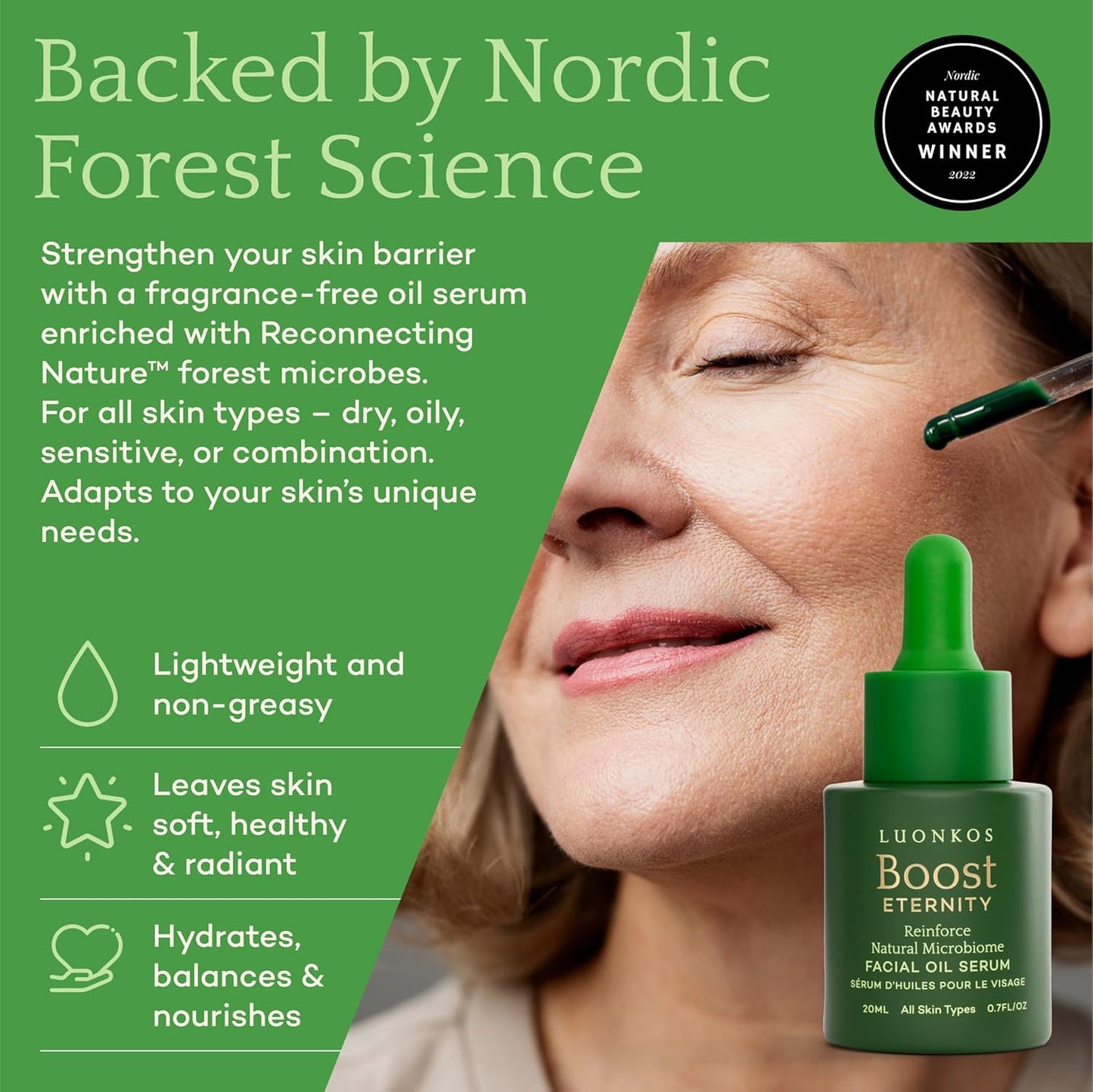 Eternity Facial Serum - Oil-Based Vitamin C Alternative for Women | Non-Greasy with Squalane, Sea Buckthorn & Nordic Microbes - 20ml