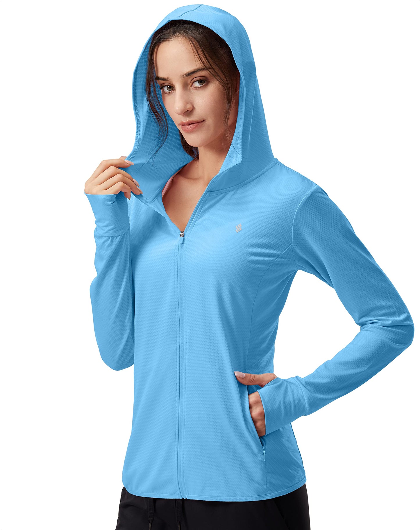 Soothfeel Women's UPF 50+ Sun Protection Hoodie Jacket Lightweight Long Sleeve Sun Shirt for Women with Pocket Hiking Outdoor Blue XL
