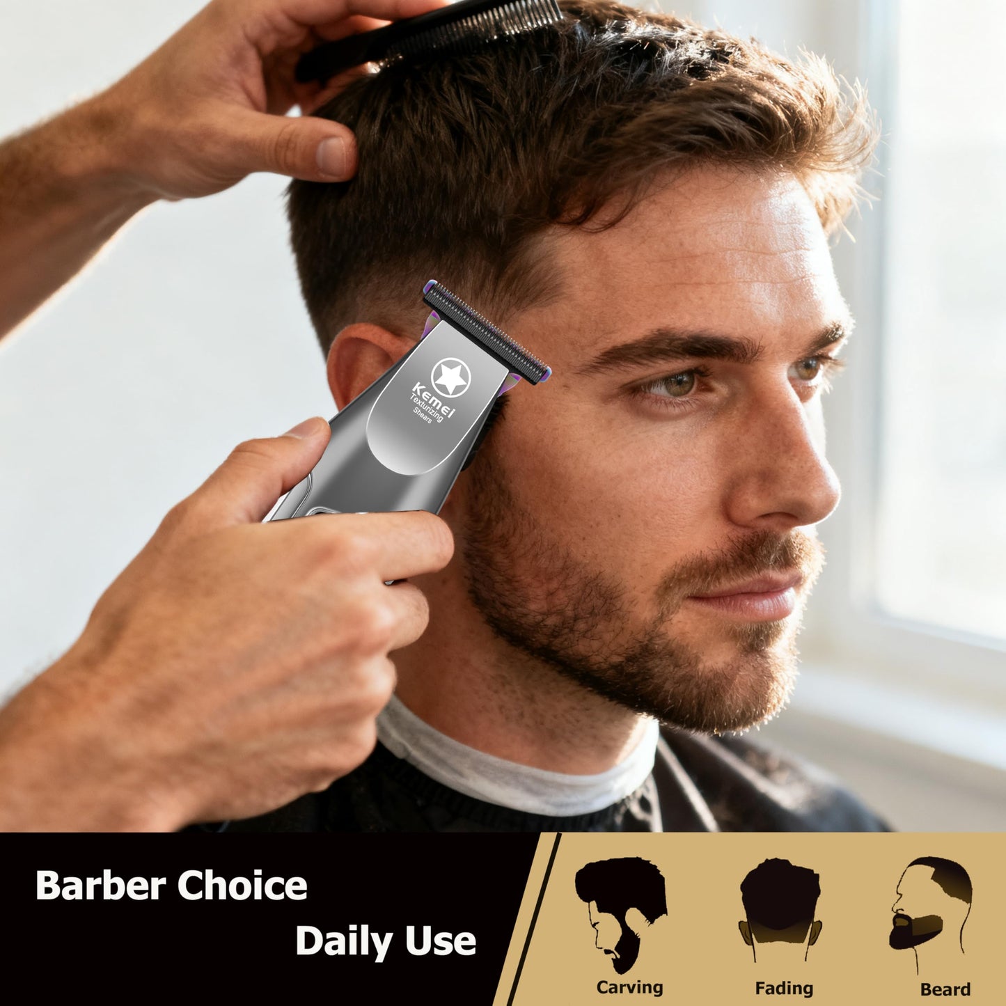 KEMEI Hair Trimmer for Men, Professional Hair Clippers Cordless Zero Gapped Trimmer with LCD Display Trimmers for Barbers with T Blade Beard Trimmers 3 Adjustable Speeds KM-1919 Gray