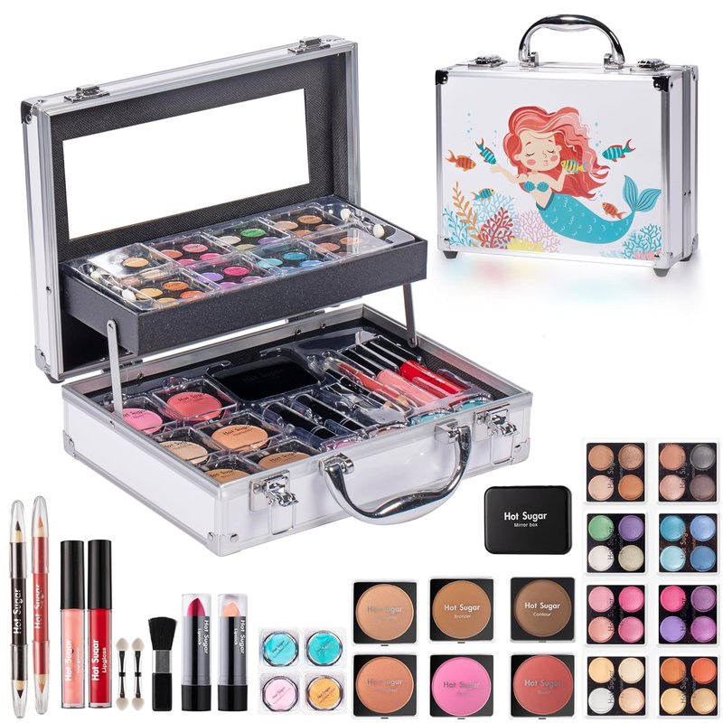 Makeup Kit for Girls - Hot Sugar Makeup Set with Reusable Train Case | Eyeshadow Palette, Blush, Lipstick & More