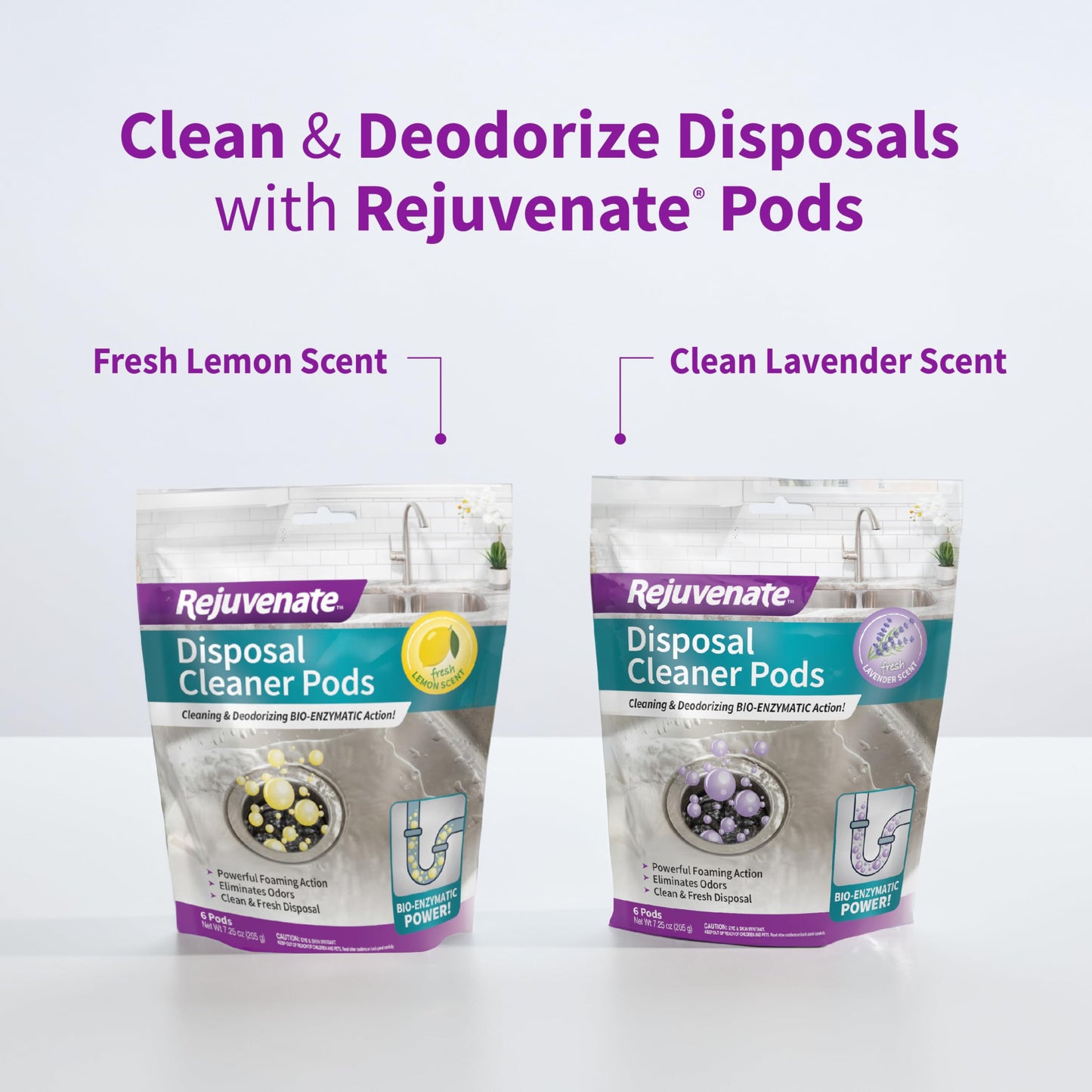 Rejuvenate Disposer and Pipe Cleaner, Lemon Scent, 6 Pods, 7.1 oz (201g)