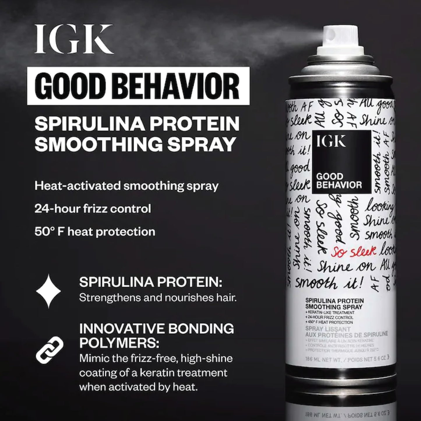 IGK Good Behavior Spirulina Protein Smoothing Travel Size Hairspray | Keratin Like Treatment | Hair Heat Protectant Spray | Frizz Control + Shine | 2.4 Fl Oz (Pack of 2)