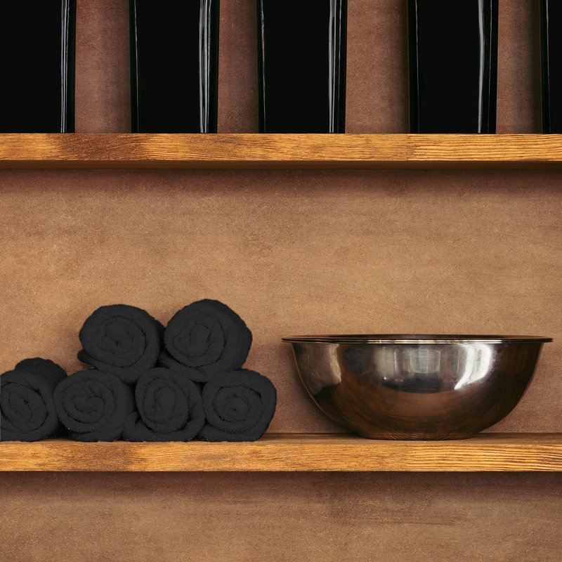 Arkwright Bleach Resistant Salon Towels 12 Pack - 100% Cotton Hair Towels, Soft, Absorbent, Quick Dry Spa & Barber Towels for Hair Stylist, Nail Salon & Esthetician, 16 x 27, Black