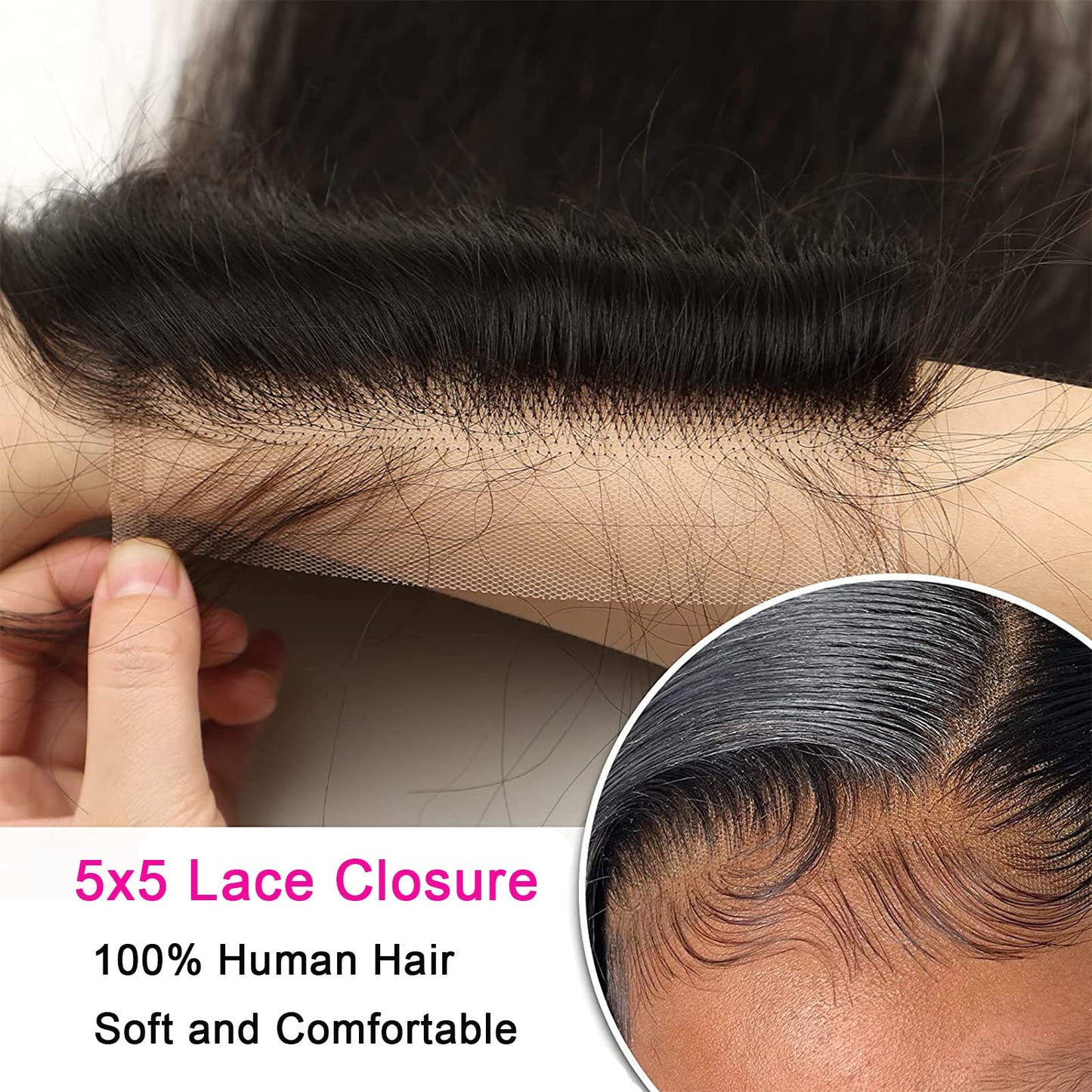 Lemoda 5x5 Closure Body Wave HD Transparent Lace Closure 12A Brazilian Virgin Human Hair Closure Pre Plucked with Baby Hair Natural Black 18 Inch