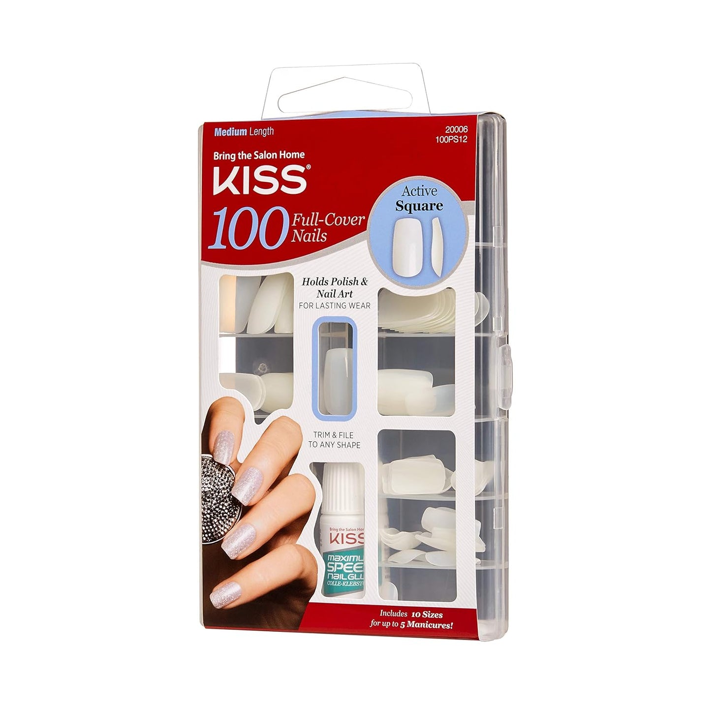 Kiss 100 Full Cover Active Square Nails - Durable & Stylish | Pack of 6