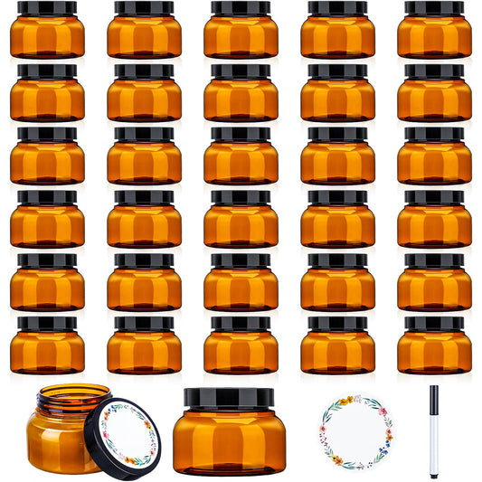 Hoemwarm 32 Pack 8 oz Plastic Sugar Scrub Containers with Lids, Body Butter Jars Amber Empty Refillable Round Cosmetic Containers for Creams,Lotions,Candy,Bath Salt,Gel