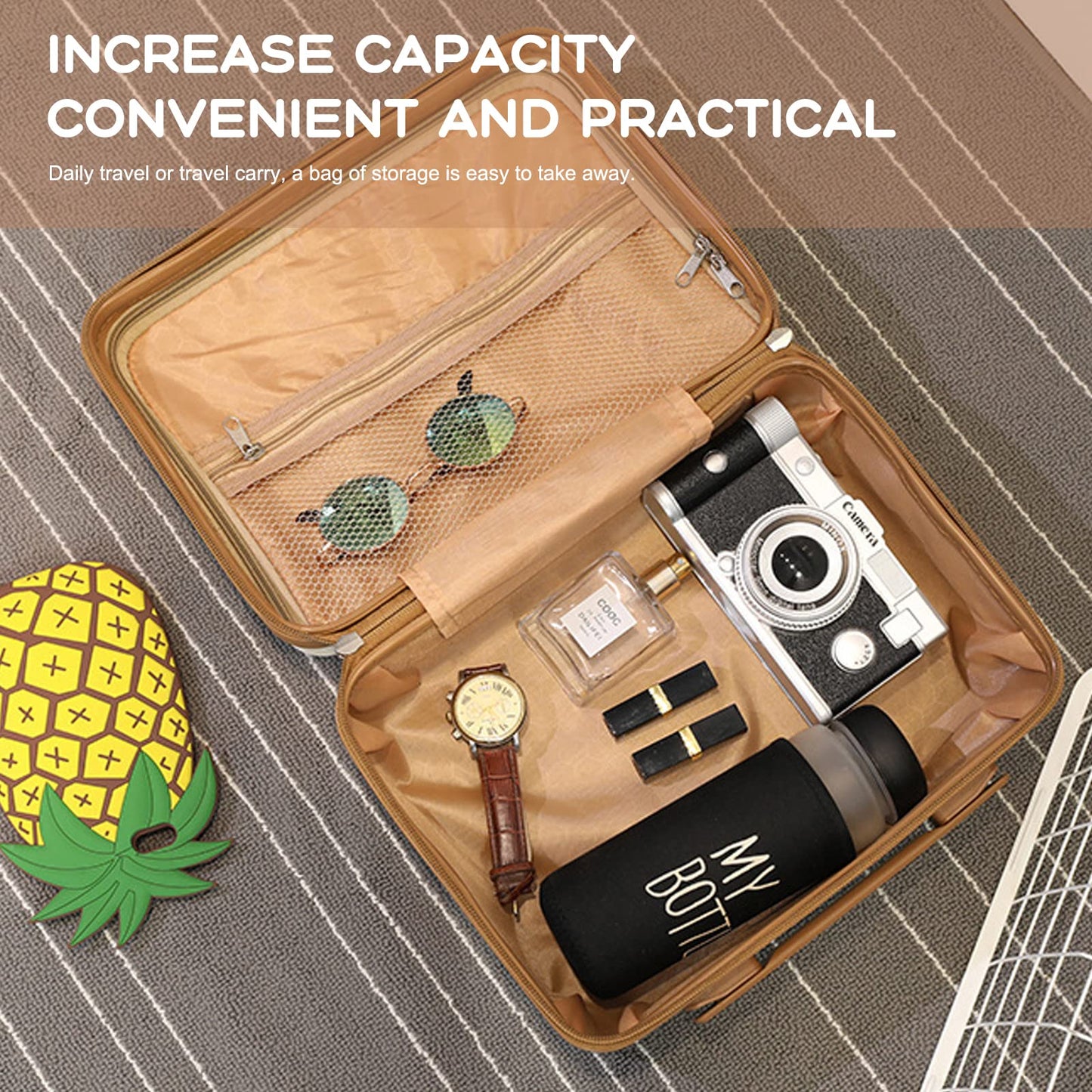 HAHONIA Hard Shell Beauty Case 30 * 15 * 22cm, Portable Waterproof Cosmetic Case with Elastic Band and Zipper, ABS Makeup Travel Case for Women Girl for Lipstick Skin Care
