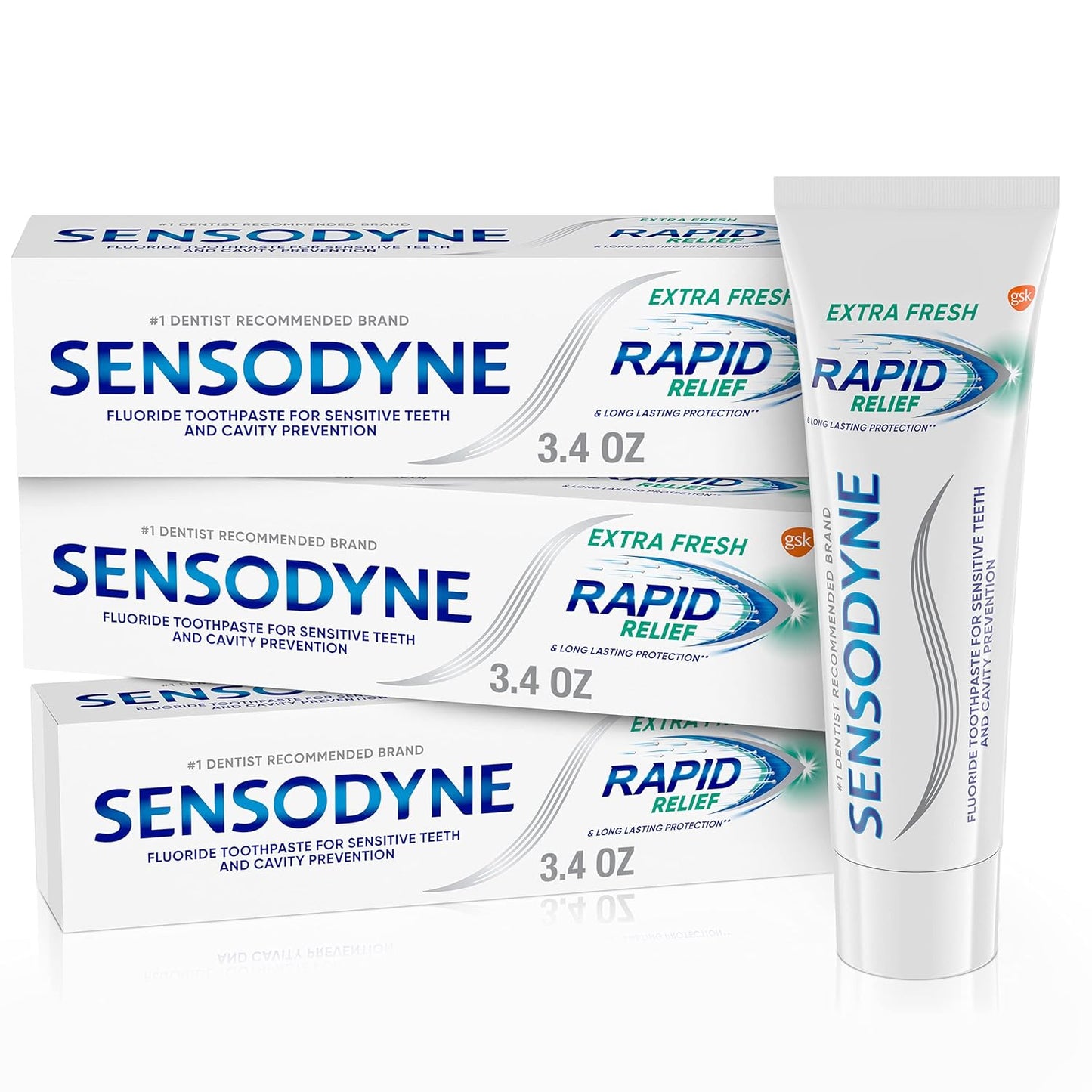 Sensodyne Rapid Relief Sensitive Toothpaste - Extra Fresh Formula | 3.4 oz (Pack of 3)