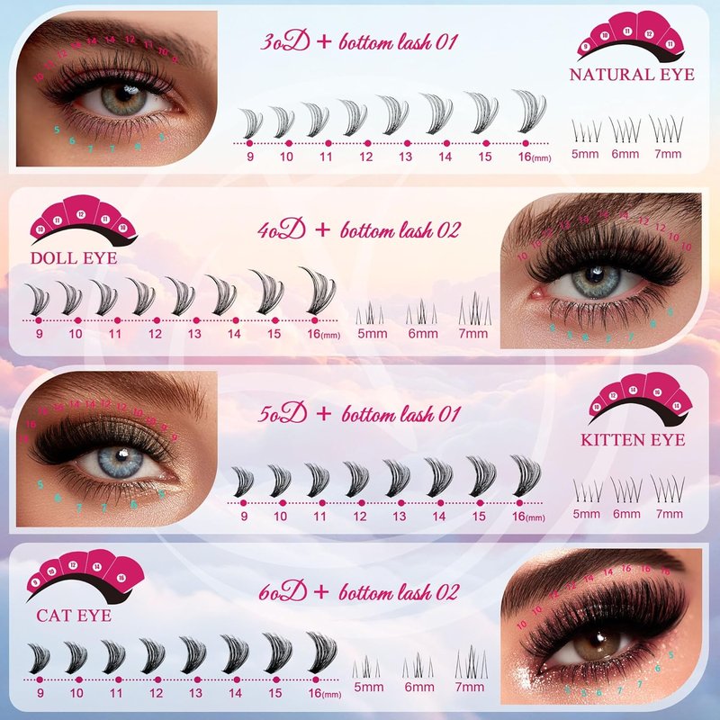 Lash Clusters - 30D/40D/50D/60D Natural Fluffy Eyelash Extensions | D Curl for DIY Home Use