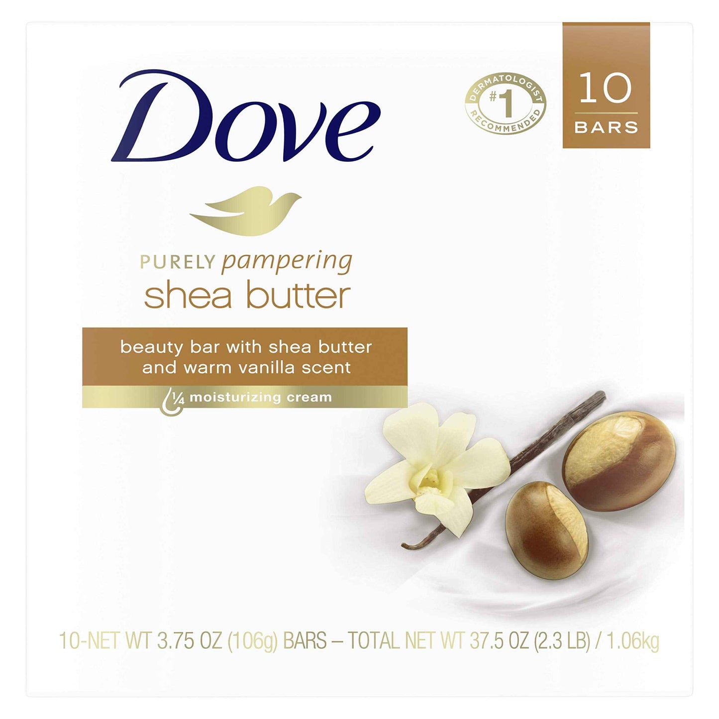 Dove Purely Pampering Beauty Bar For Softer Skin Shea Butter More Moisturizing Than Bar Soap 3.75 oz 10 Bars