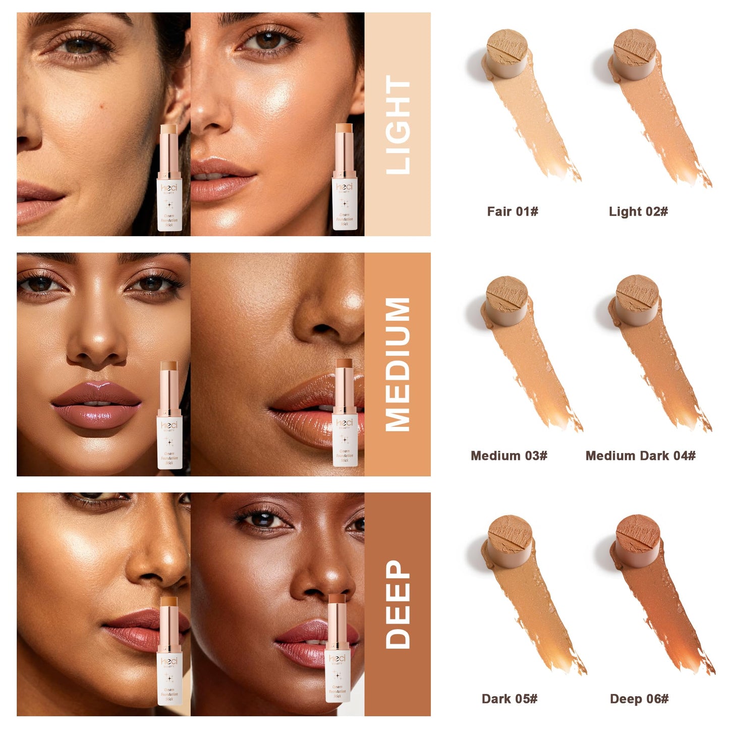 HECI BEAUTY Tinted Foundation Stick, Balm to Cream Foundation with Light to Medium Coverage, Infused with Hydrating Ingredients, Light 02, 0.25 oz