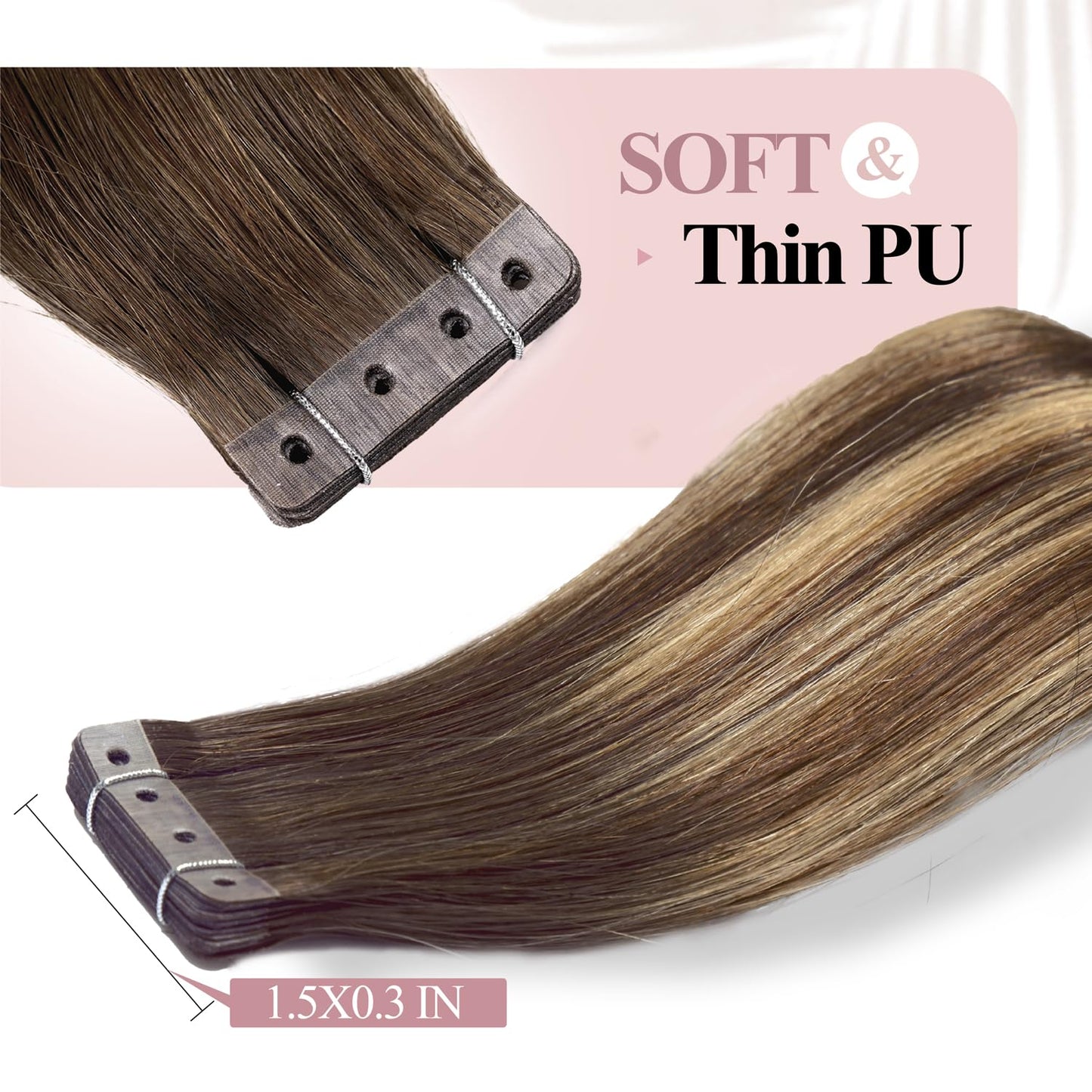 WIGER Micro Bead Hair Extensions Ombre Brown Mixed Blonde Insert Skin Weft Extensions 16 In Balayage Remy Human Hair Straight No Glue Brazilian Highlighted Hair Extensions (40g, 20 Pcs)