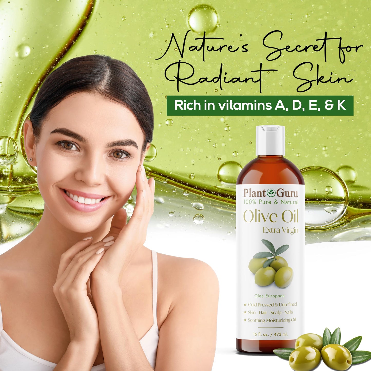 Olive Oil Extra Virgin 32 fl. oz. 100% Pure & Natural Unrefined Carrier Oil - Cold Pressed – Nourishing for Skin and Hair Care – Rich Flavor for Cooking and Beauty Routine