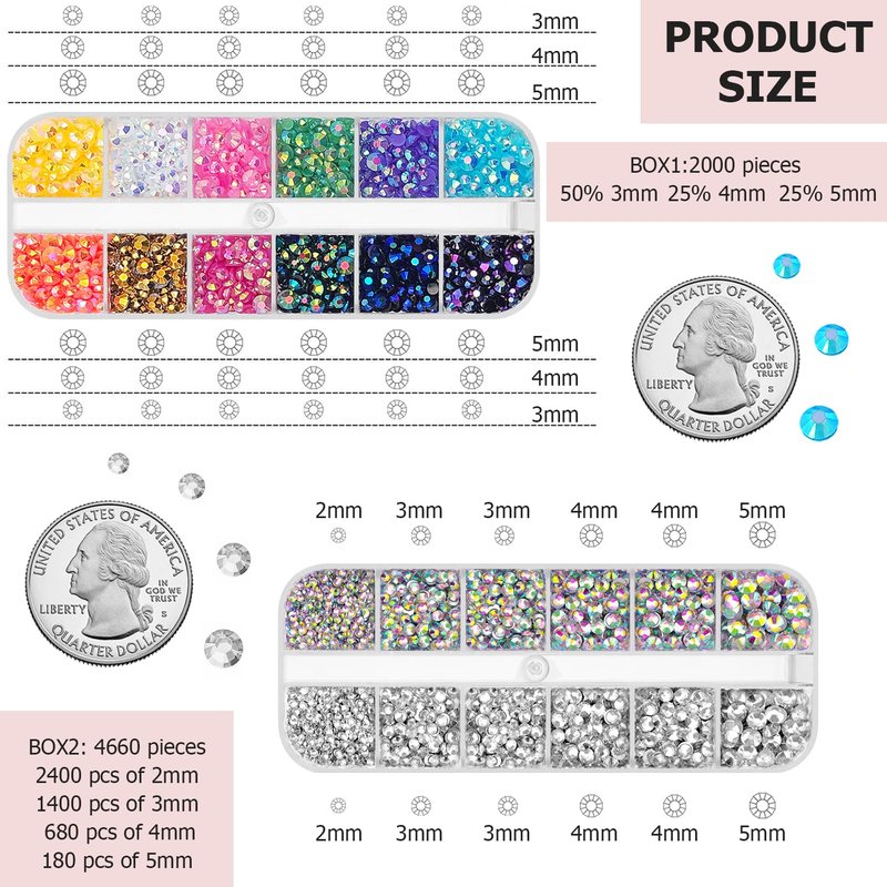 2 Packs Flatback Rhinestones for Crafting with b7000 Glue Clear with Precision tip, 6660Pcs Rainbow Gems Crystal Rhinestones for Bedazzling for DIY Crafts Clothing Tumblers Mugs Shoes Fabric Decor
