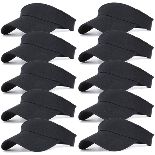 Unisex Sports Sun Visor Hats Open Top Bingo Visors for Tennis Golf Travel Summer Beach Pool (Black, 10)