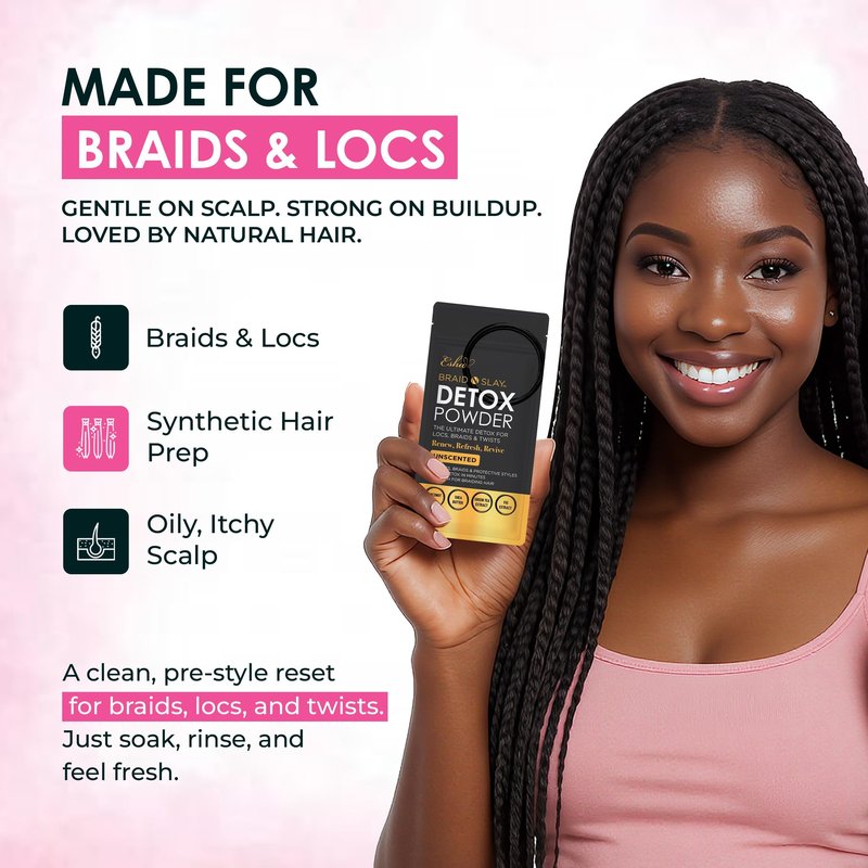 Esha Braid N Slay Detox Powder – Scalp Cleanser for Braids, Locs & Twists – Removes Buildup, Odor & Prewashes Synthetic Hair – Non-Stripping, Soothing, 907g (32 Fl Oz, UNSCENTED)