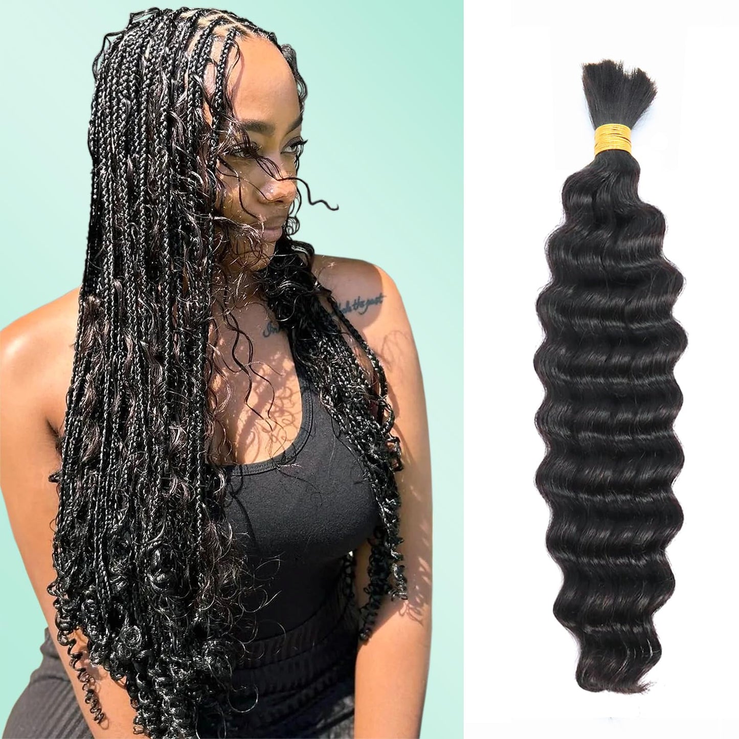 IXIMII Human Braiding Hair 18 inch 3.5oz(100g) 100% Human Hair Deep Wave Bulk No Weft Natural Black Color Curly Hair Extensions for Boho Braids