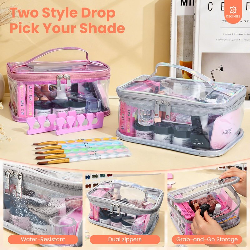 Nail Kit for Beginners with Everything: Professional Nail Acrylic Powder Liquid Set with Practice Finger Drill U V Light in Makeup Bag for Women Salon Home (Silver)