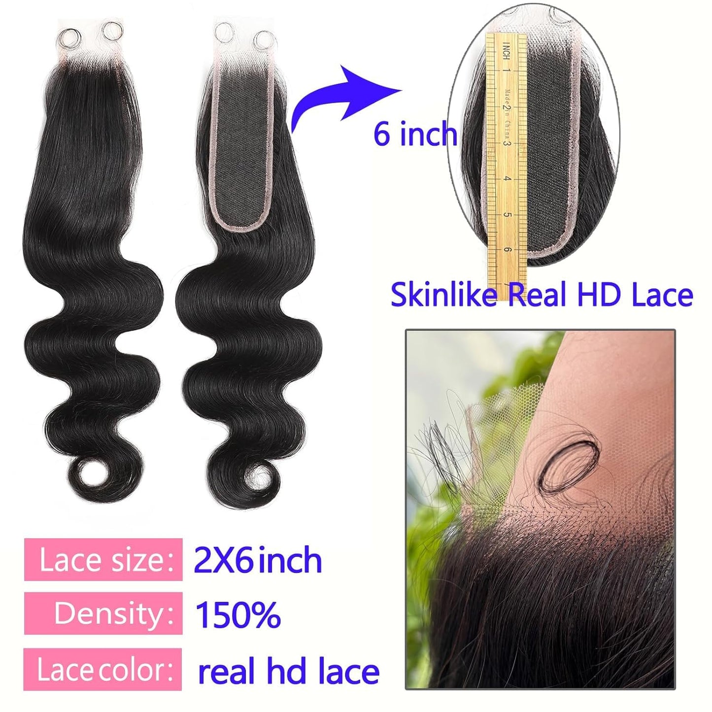 HD Transparent Lace Closure - Body Wave 100% Virgin Human Hair | 16 Inch, Pre-Plucked Natural Hairline